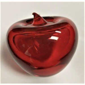 Glass Red Apple Paperweight Hand Blown 4" Deep